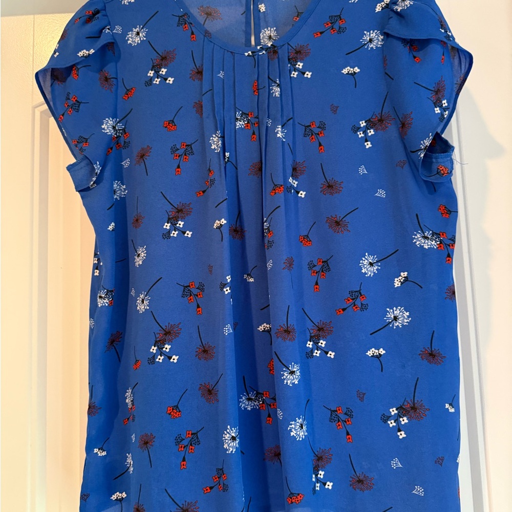 fun 2 fun Royal Blue Floral Cap-Sleeve Blouse